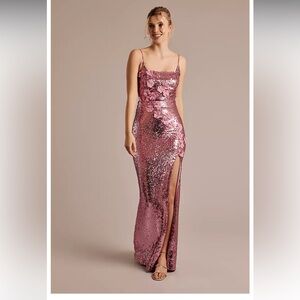 Pink Sequin Slit Evening Gown